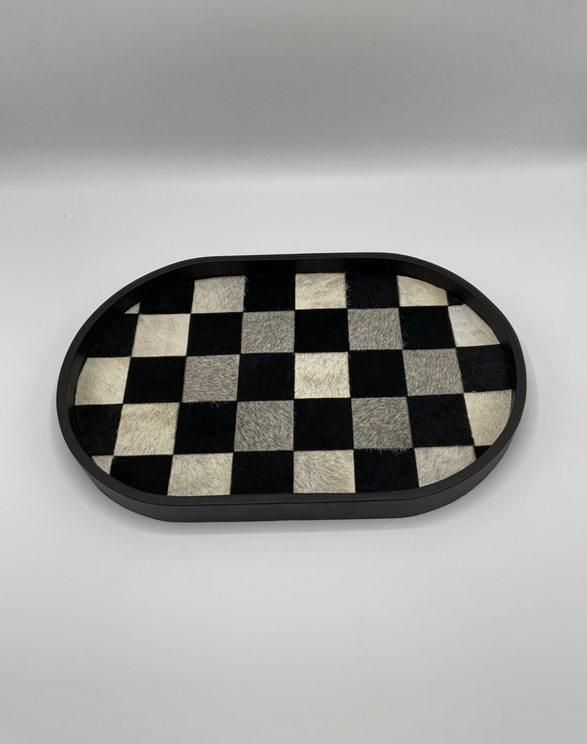 Plateau oval bois a carreaux – Image 1