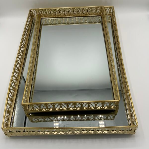 Plateau mirroir rectangulaires dore