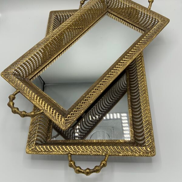Set de 2 plateaux décoratifs – Miroir & métal doré