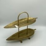 Présentoir à Deux Étages en Métal Doré