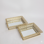 Set de 2 plateaux rectangulaires dorés avec miroir