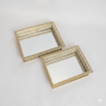 Set de 2 plateaux rectangulaires dorés avec miroir